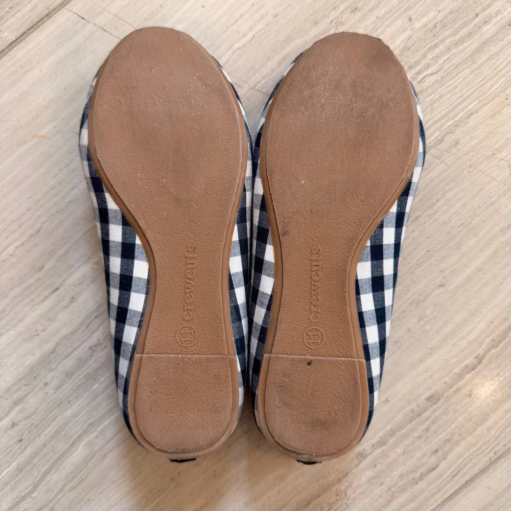 J.Crew Crewcuts Gingham Ballet Flats Bow Plaid Classic Navy White BN824 11 EUC